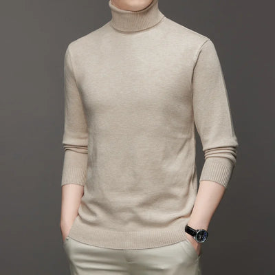 Autumn Mens High Quality Knitted Turtleneck Sweater Slim Fit Long Sleeve Anti-pilling Pullover Solid Color Trend Men Streetwea - Smarsty