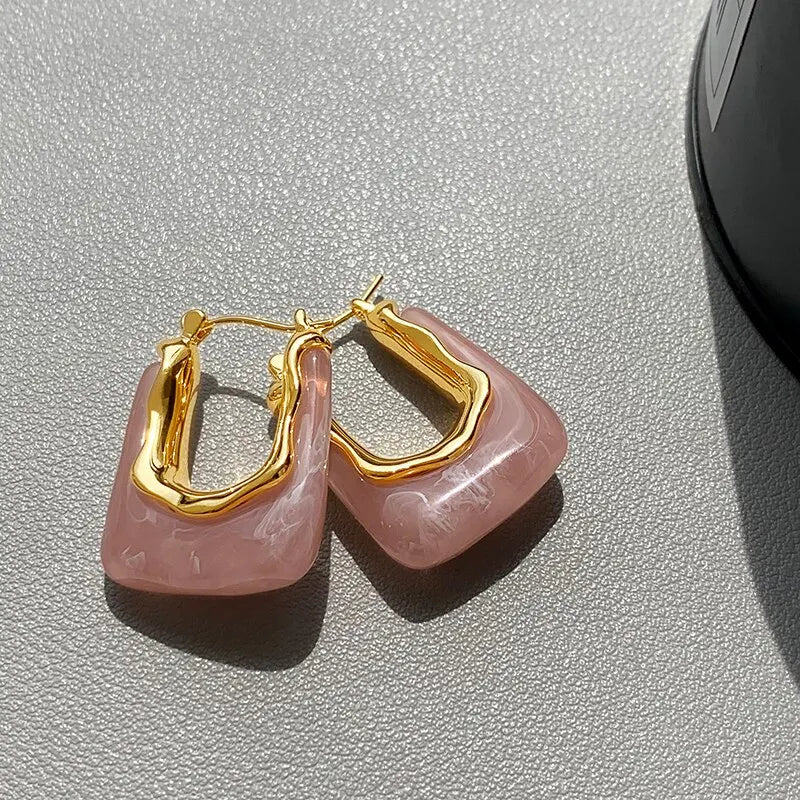 Geometric Resin Earrings in Green and Pink for Women 2023 - Smarsty