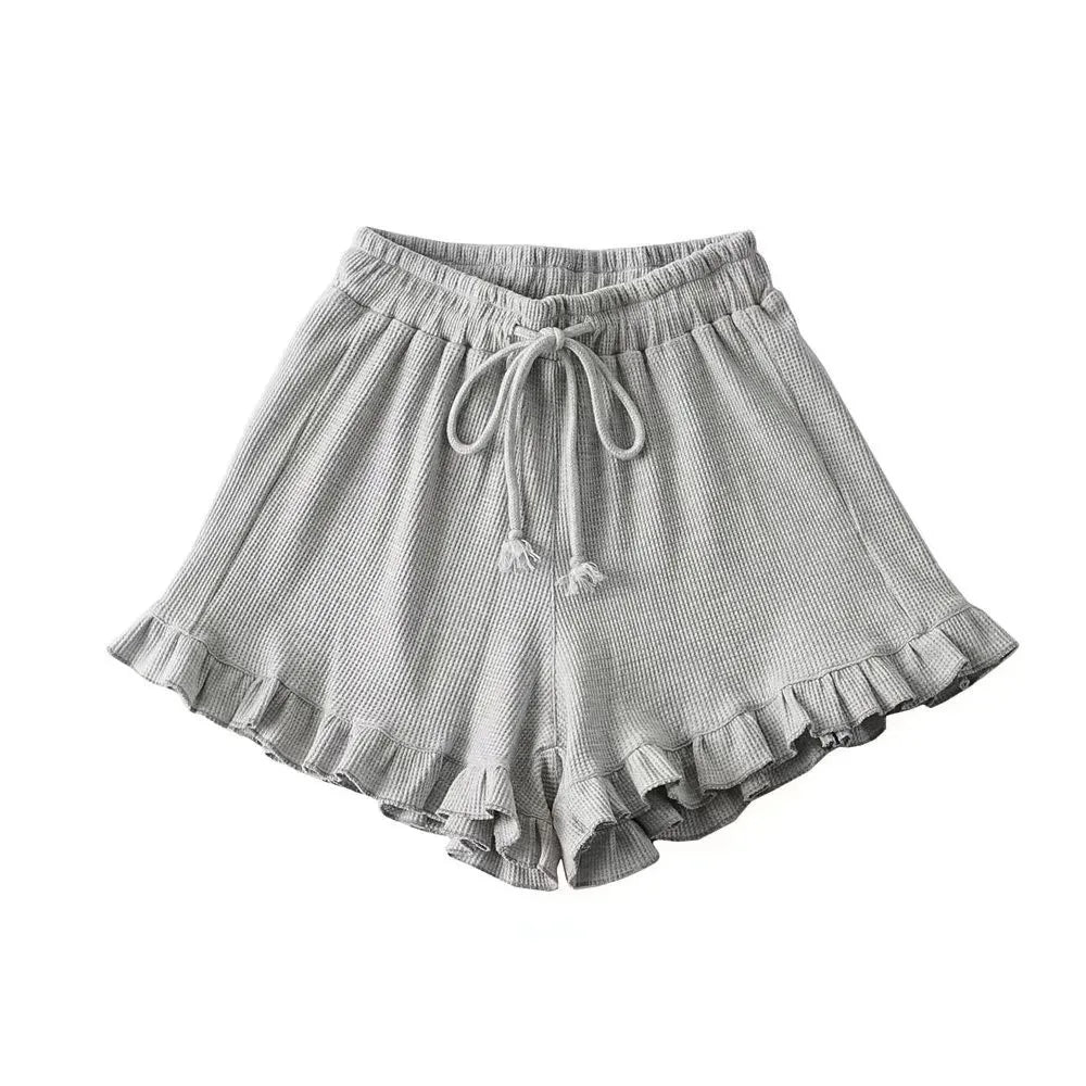 Casual Elastic-waisted Sweatpants Fashion Y2K Summer Waffle Shorts High Waist Lace Hot Pants Women