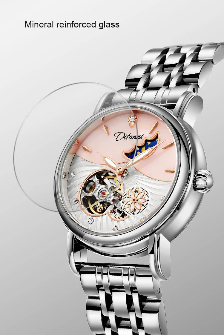 Luxury Women's Automatic Mechanical Watch with Moon Phase - Smarsty