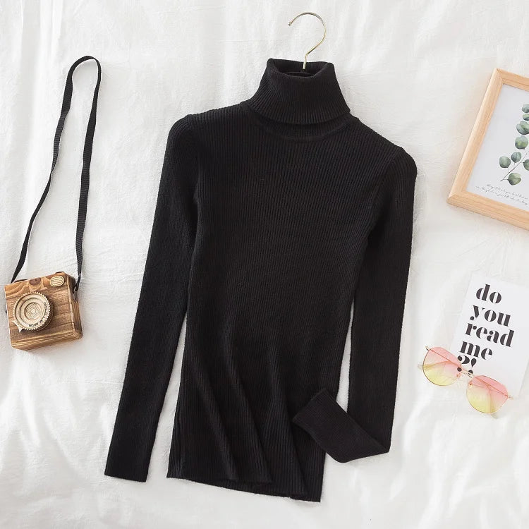 2025 Women Turtleneck Sweater Knitted Soft Pullovers Cashmere Jumpers Basic Solid Soft Sweaters Women Autumn Winter Casual Top - Smarsty