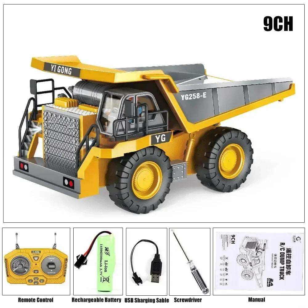 2.4G Remote Control Excavator Dump Truck RC Model Car Toy Professional Alloy Plastic Simulation Construction Vehicle Kids Gifts