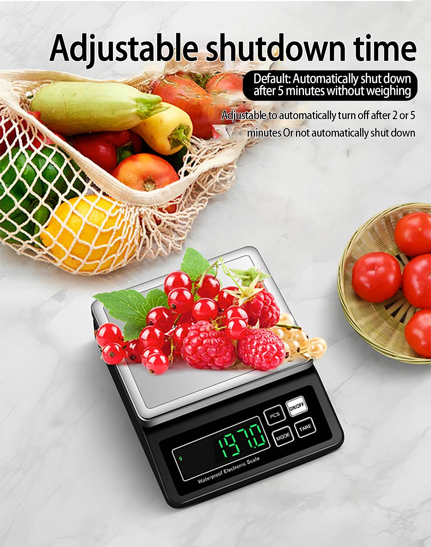 Rechargeable Kitchen Scale IP67 Fully Waterproof Home Kitchen Scale 0.1g/1g High Precision Electronic Balance 3kg/5kg/10kg/15kg