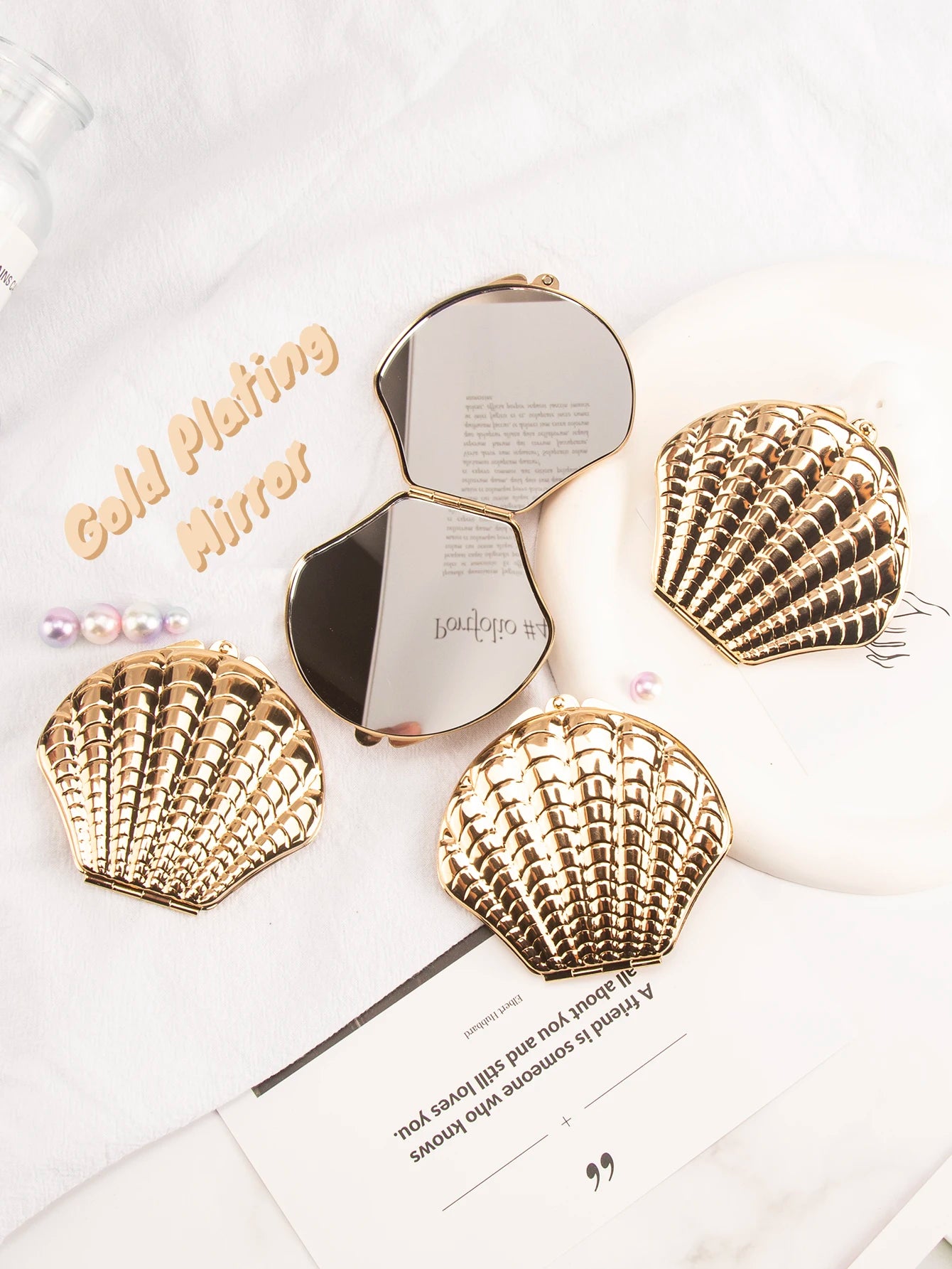 Golden Shell Double Sided Makeup Mirror Elegant Design - Smarsty