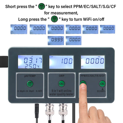 Tuya WiFi 8 In 1 Water Quality Tester with Digital Display - Smarsty