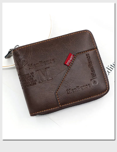New Men Zipper Wallets Short Card Holder Vintage Male Wallet High Quality PU Leather Classic Coin Pocket Wallet For Boys - Smarsty