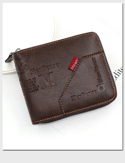 New Men Zipper Wallets Short Card Holder Vintage Male Wallet High Quality PU Leather Classic Coin Pocket Wallet For Boys - Smarsty