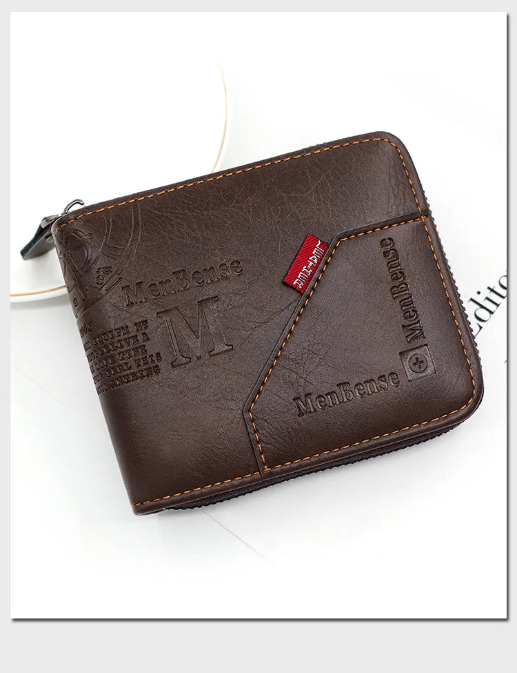 New Men Zipper Wallets Short Card Holder Vintage Male Wallet High Quality PU Leather Classic Coin Pocket Wallet For Boys - Smarsty