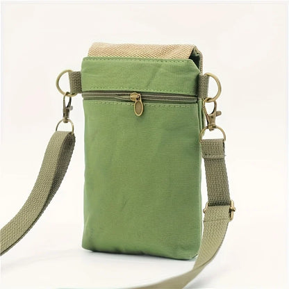 Canvas Crossbody Bag With Cell Phone Pocket And Coin Purse - Smarsty