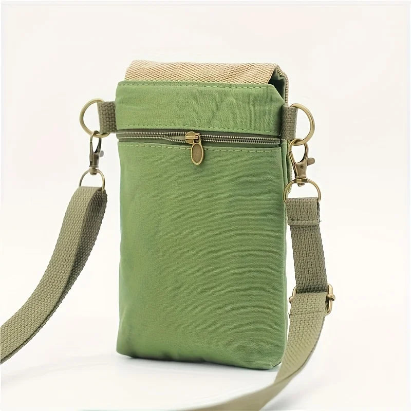 Canvas Crossbody Bag With Cell Phone Pocket And Coin Purse - Smarsty