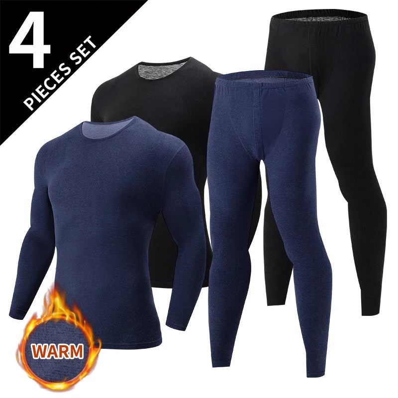 2/4 Pcs Men's Solid Color Simple Autumn And Winter Thermal Underwear Comfortable And Casual Bottoming Underwear Teenagers Pajama - Smarsty