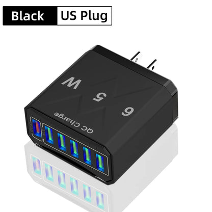 65W 6 Port USB Charger Fast USB QC3.0 Travel Adapter - Smarsty