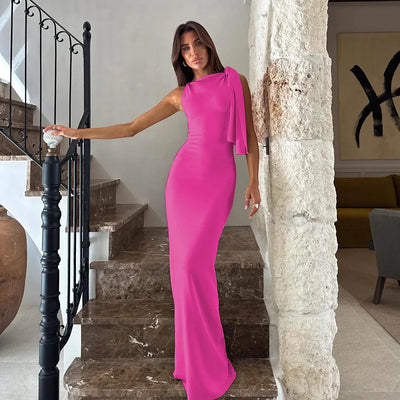 Hugcitar Fashion Solid O Neck Sleeveless Patchwork Sexy Bodycon Maxi Prom Dress Summer Women Clothes Party Festival Club Y2K - Smarsty