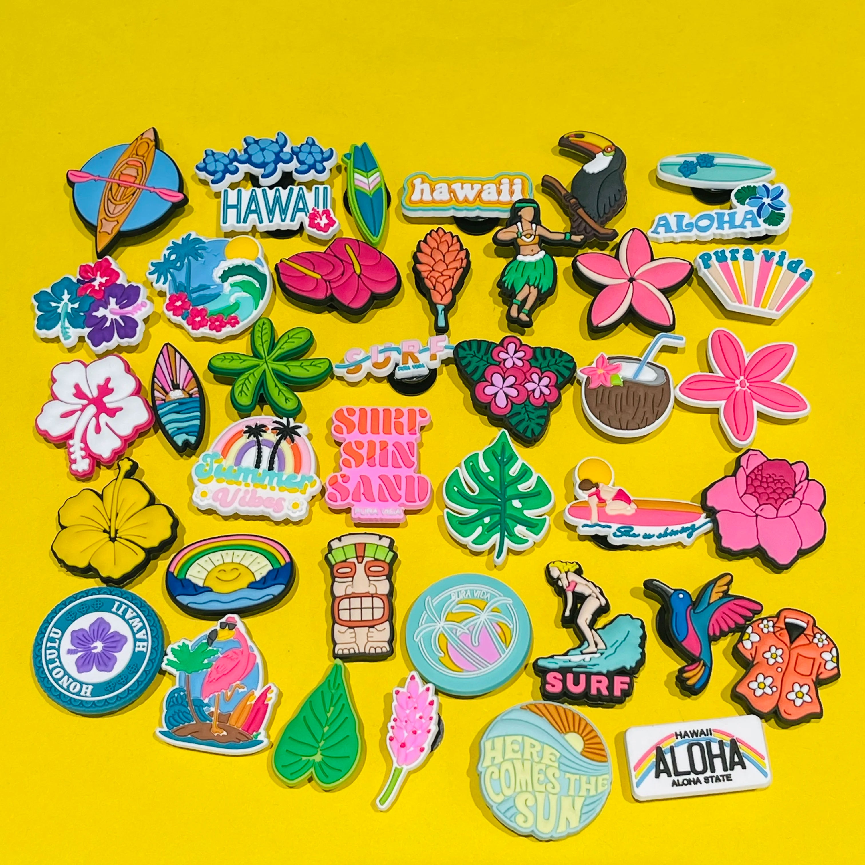 1pcs PVC Hawaii Summer Vibes Surf Sun Sand Aloha Coconut Turtle Shoe Charms Slippers Shoe Decoration Buckle Clog DIY Wristbands