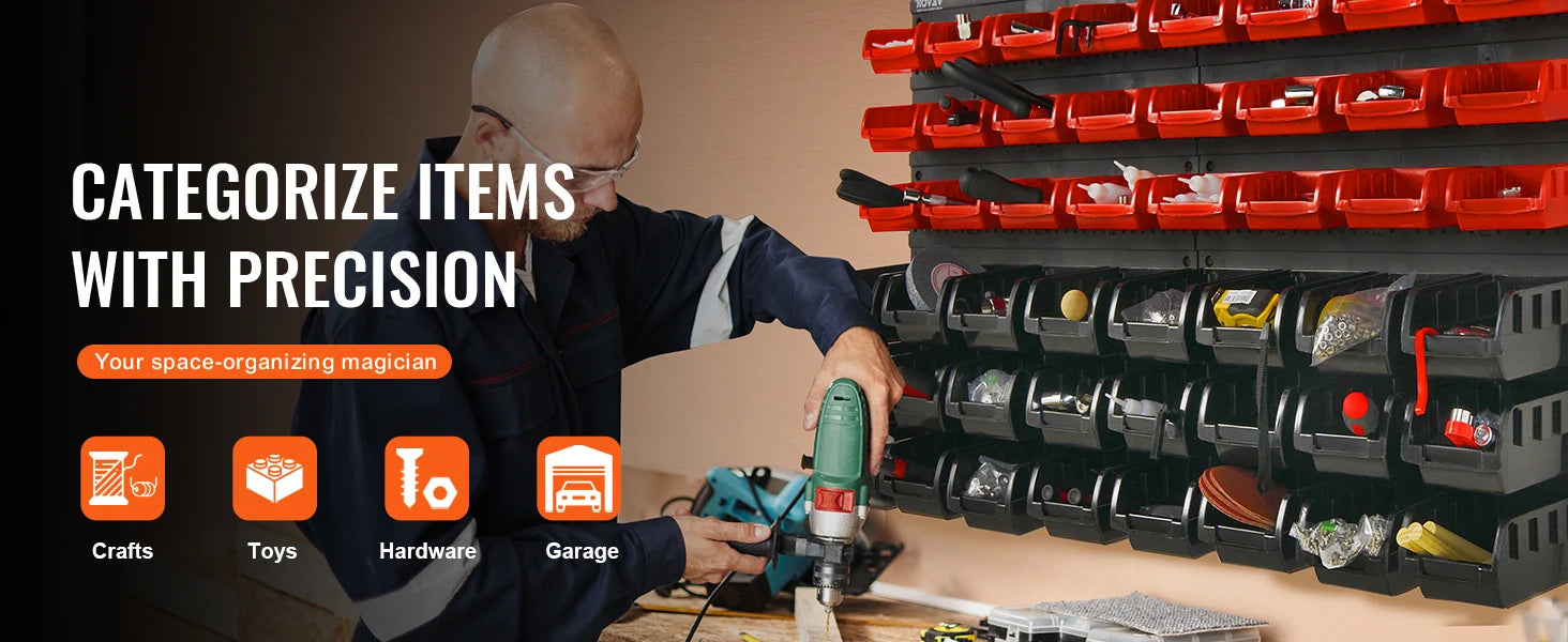 SucceBuy 48pcs Parts Storage Bins Wall Mounted Garage Containers with Wall Panels Tool Organizer for Nuts Bolts Screws Nails