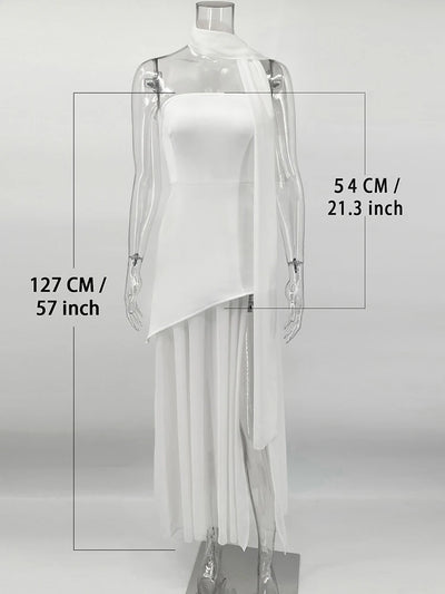 TARUXY Fashion Strapless Dress With Ribbon Female Elegant Sleeveless Mesh Beach Vacation Long Dress 2025 Spring New Women Dress - Smarsty