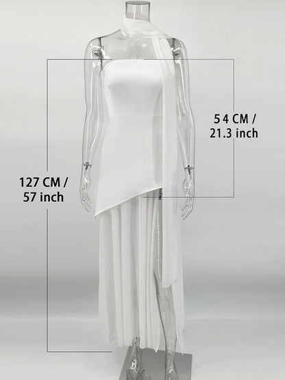TARUXY Fashion Strapless Dress With Ribbon Female Elegant Sleeveless Mesh Beach Vacation Long Dress 2025 Spring New Women Dress