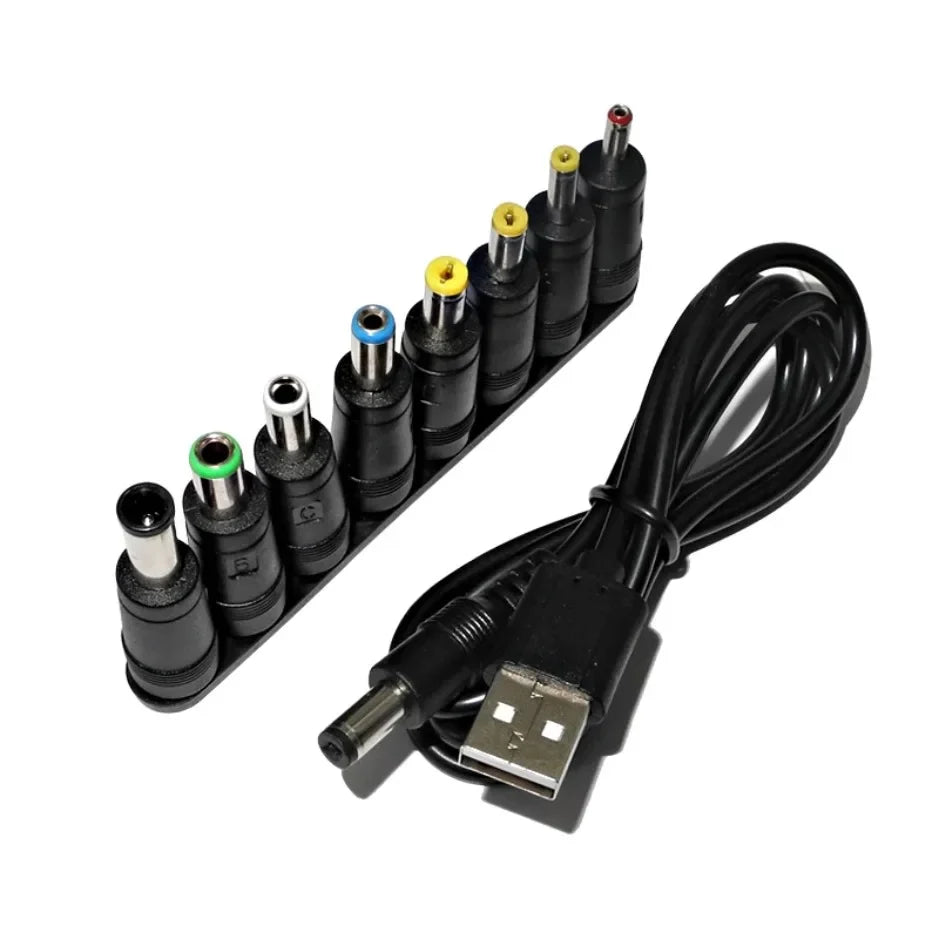Universal Power Cable USB to DC 5.5 * 2.1mm Jack 5V Charging Cord with 8 Selectable Connector Tips for CCTV Cameras TV Box - Smarsty