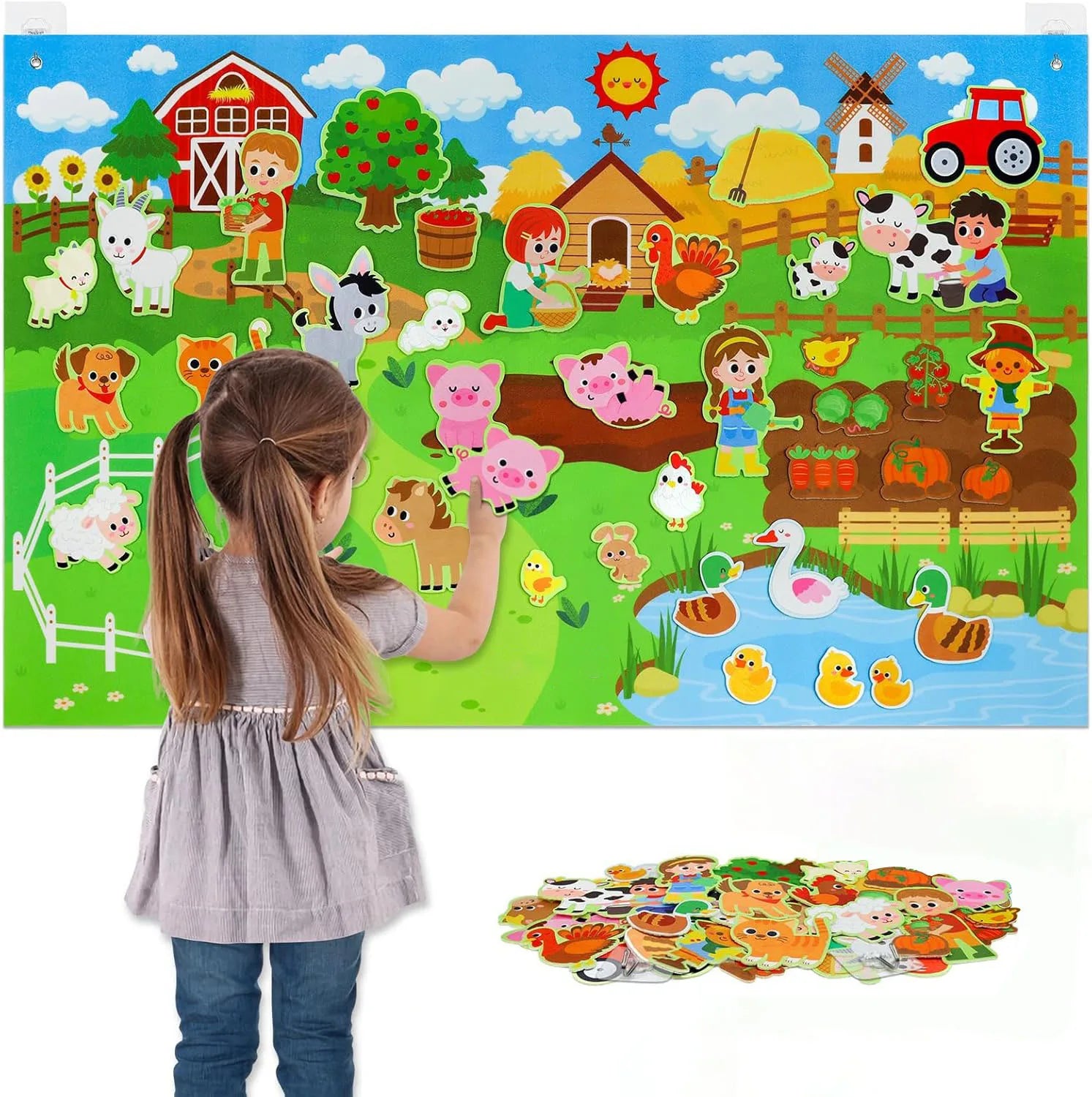 Farm Animals Felt Story Board Set Storytelling Early Learning Interactive Play Kit Wall Hanging Puzzle Toys for Toddlers Gifts - Smarsty
