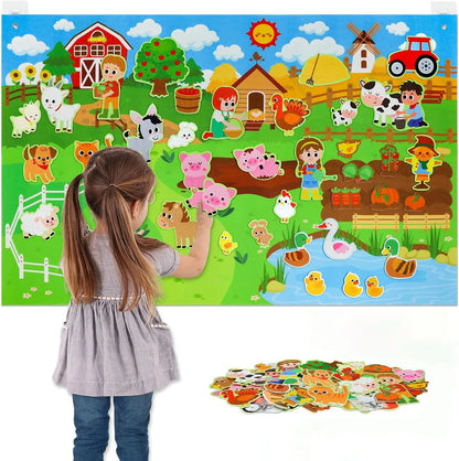 Farm Animals Felt Story Board Set Storytelling Early Learning Interactive Play Kit Wall Hanging Puzzle Toys for Toddlers Gifts - Smarsty