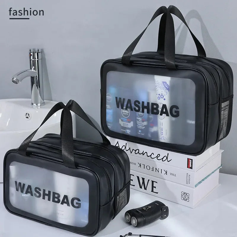 Dry-wet separation double transparent PU makeup bag portable washing bag cosmetic storage bag travel fitness swimming essentials - Smarsty