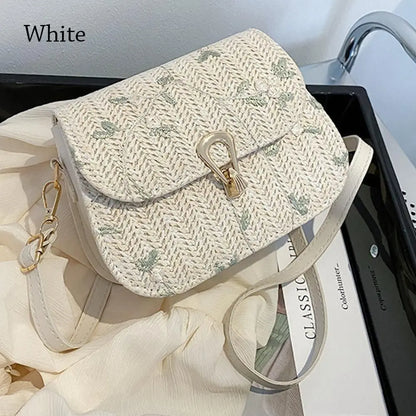 Straw Saddle Bag Crossbody Embroidered For Women Trendy - Smarsty