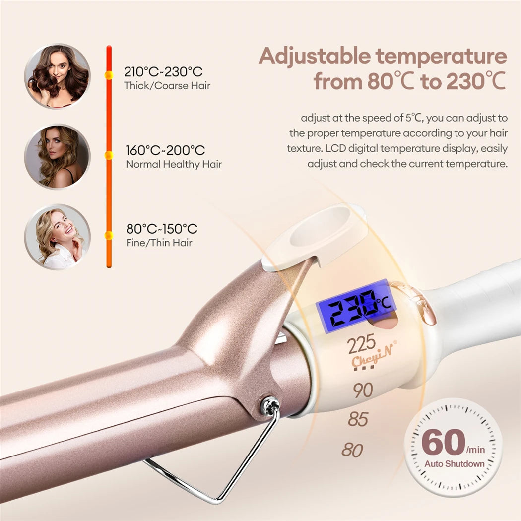 CkeyiN Professional Ceramic Hair Curler Adjustable Temperature - Smarsty