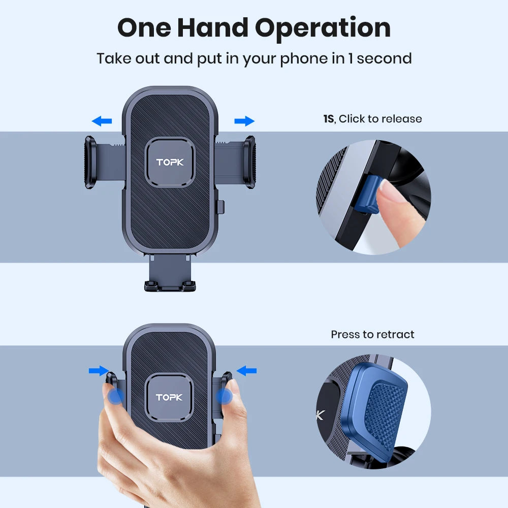 TOPK Universal Car Phone Holder Dashboard Mount for iPhone Android 360° Rotatable Anti-Slip Easy Install Compact Design Durable