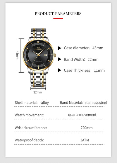 Luxury Stainless Steel Men's Watch with Rhinestones - Smarsty