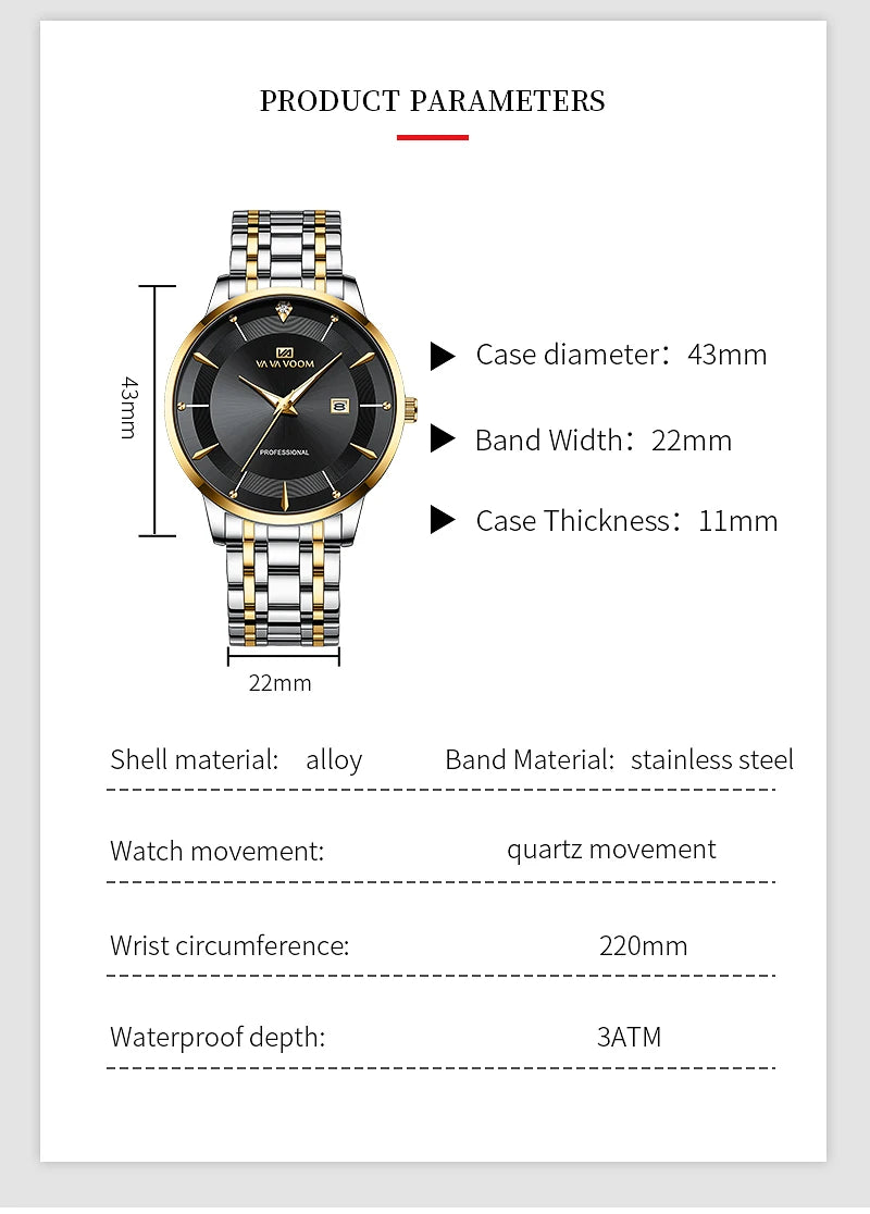 Luxury Stainless Steel Men's Watch with Rhinestones - Smarsty