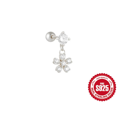 925 Sterling Silver Lotus Tassel Zircon Stud Earrings - Smarsty