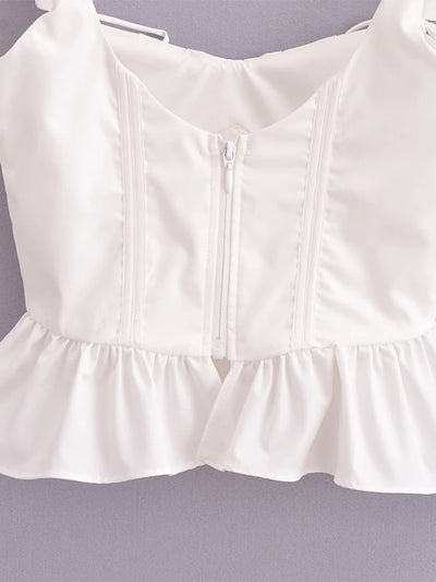 Chu Sau beauty 2024 Women Fashion Sweet Square Collar Tank Top Sexy Backless Chic Fish Bone Cropped Tops Palace Style Corset Top - Smarsty