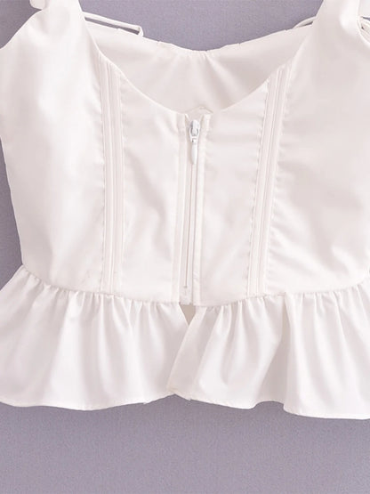 Chu Sau beauty 2024 Women Fashion Sweet Square Collar Tank Top Sexy Backless Chic Fish Bone Cropped Tops Palace Style Corset Top