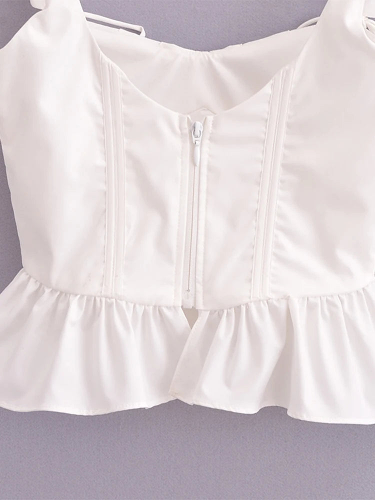 Chu Sau beauty 2024 Women Fashion Sweet Square Collar Tank Top Sexy Backless Chic Fish Bone Cropped Tops Palace Style Corset Top