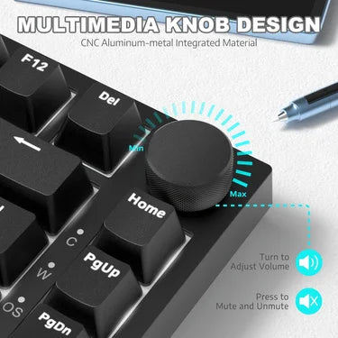 AK820 Mechanical Keyboard With Rotary Volume Control - Smarsty