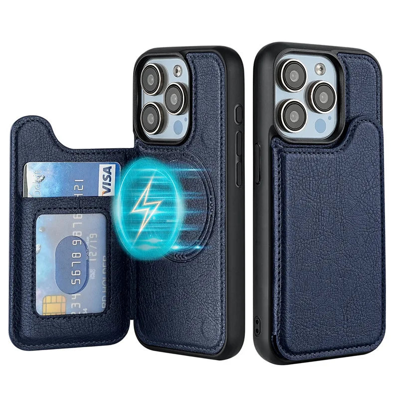 For Magsafe Magnetic Flip Leather Wallet Card Holder Phone Case for IPhone 17 Air 16 15 Plus 14 13 12 Pro Max Protective Cover