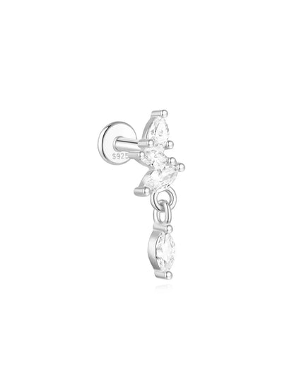 925 Sterling Silver Lotus Tassel Zircon Stud Earrings - Smarsty
