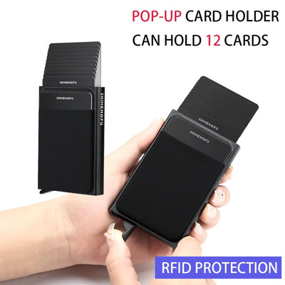 Automatic Flip Card Side Push Card Holder Sleeve Large Capacity 12 Cards Slot Metal Cards Box Men Credit Card Anti-theft Wallets - Smarsty