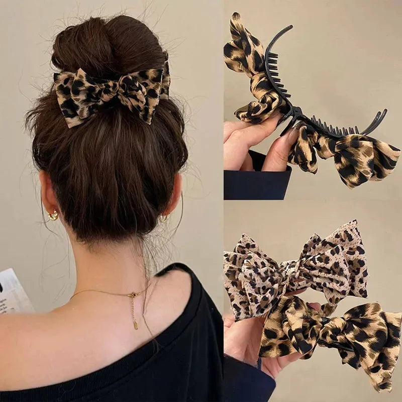 Vintage Leopard Print Bow Hair Accessory for Women - Smarsty