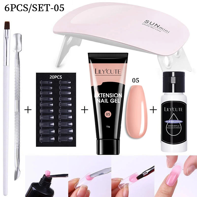 LILYCUTE Nail Gel Set with 6W LED Lamp for Quick Manicure - Smarsty