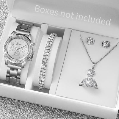 6PCS Women's Rhinestone Quartz Watch Jewelry Set - Smarsty