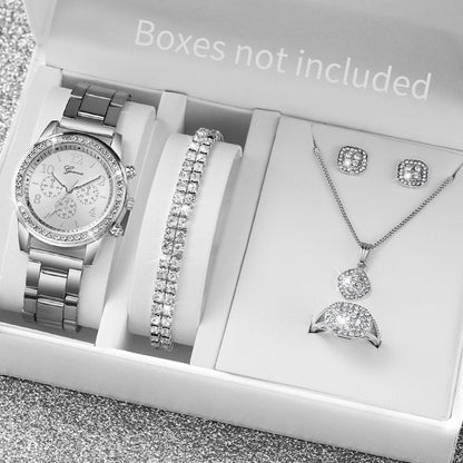6PCS Women's Rhinestone Quartz Watch Jewelry Set - Smarsty