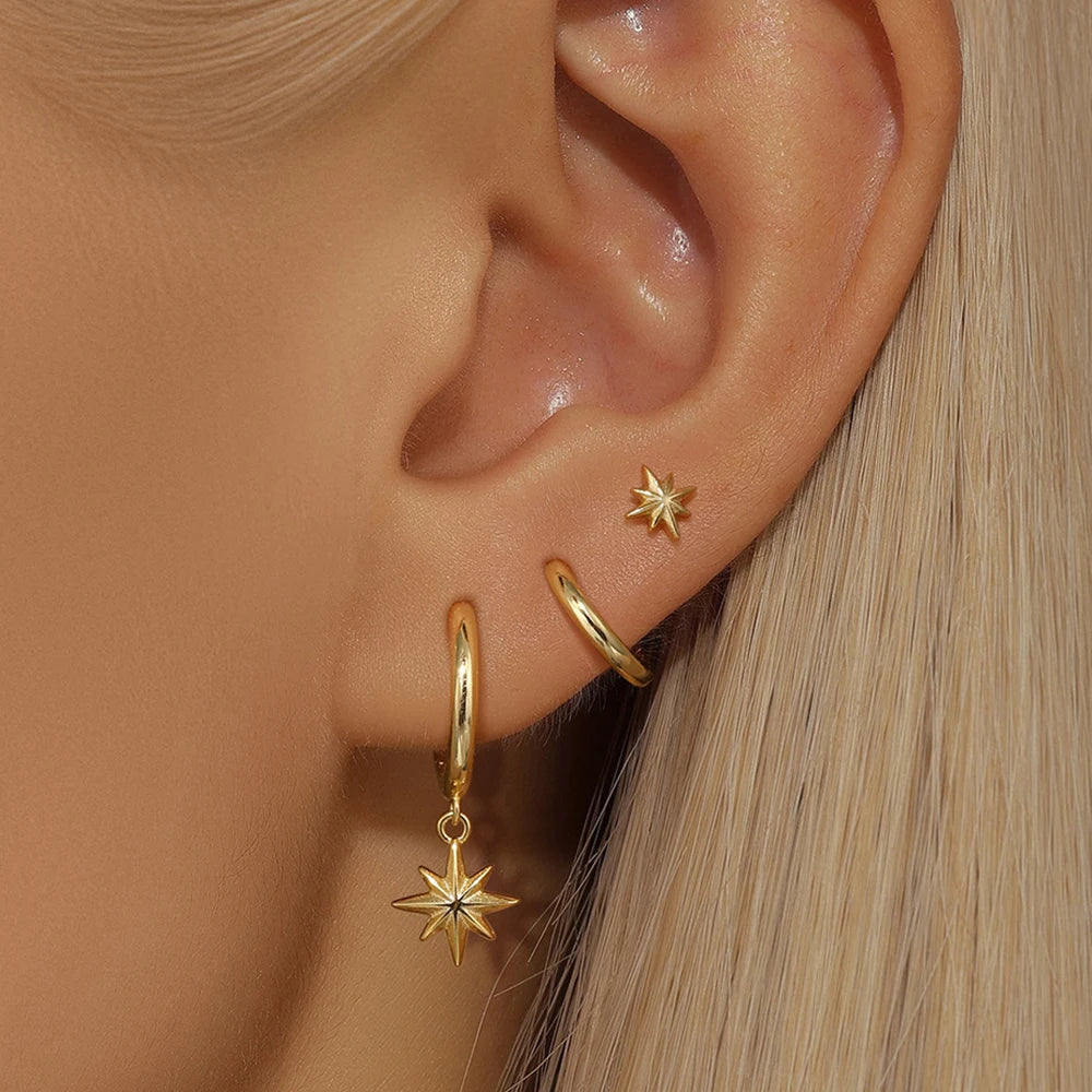 3 Piece Stainless Steel Star Drop Earrings Set for Women - Smarsty