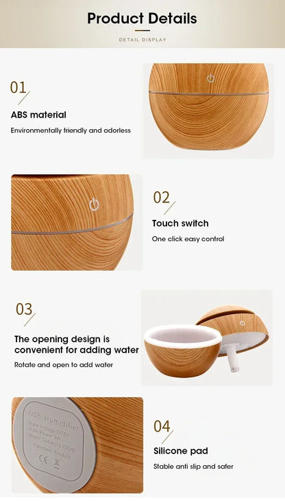 Mini Woodgrain Ultrasonic Humidifier for Home Office - Smarsty
