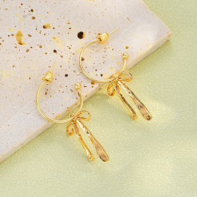 Luxury Bowknot Gold Stud Earrings for Women Daily Wear - Smarsty