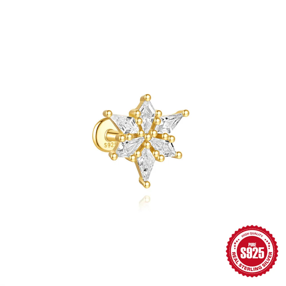 925 Silver Star Moon Zircon Stud Earrings Hypoallergenic - Smarsty