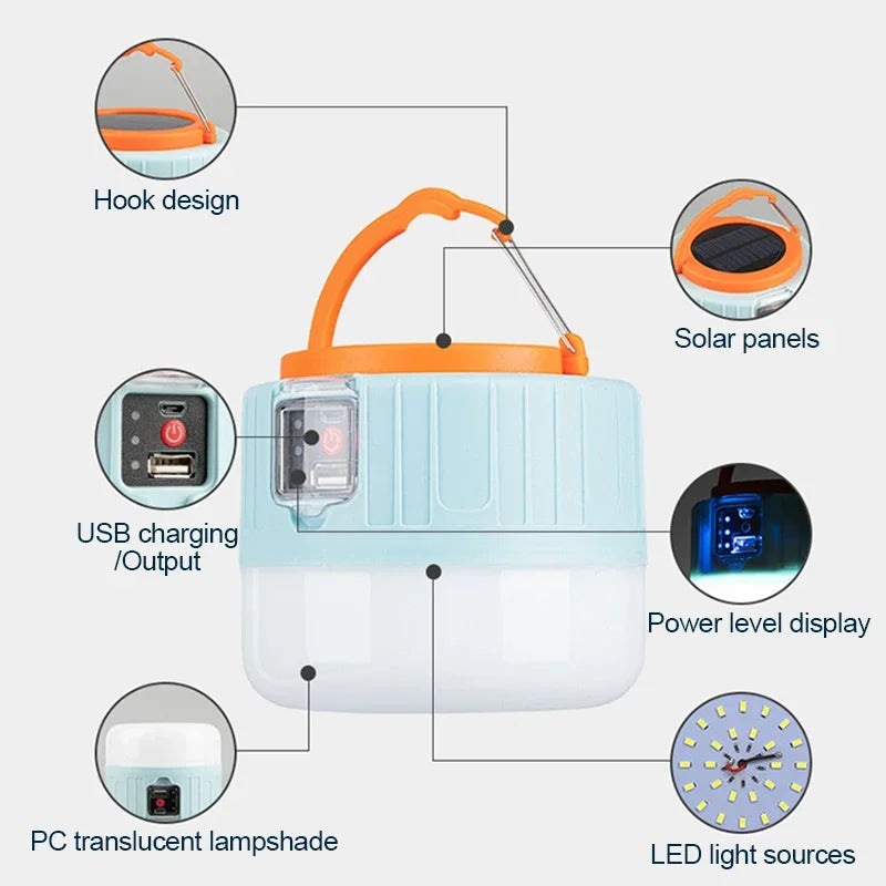LED Camping Light Waterproof Rechargeable Tent Lamp Portable Lanterns Emergency Lights Market Lamp Energy Saving Bulb by Smarsty