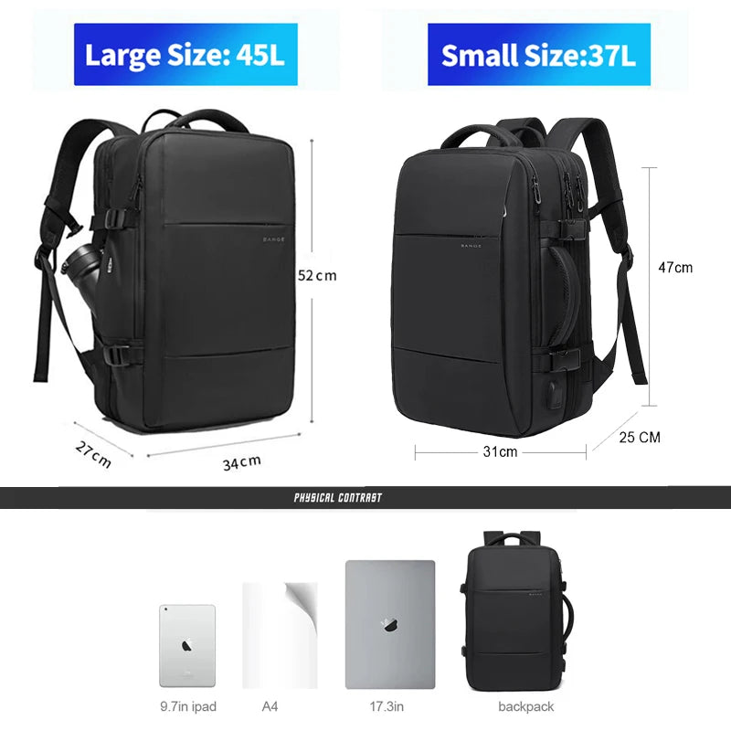 BANGE Expandable Men's Backpack Waterproof 17.3 in Laptop Backpack Man Large Capacity Hiking Travel Bag Male Backpacks for Men - Smarsty