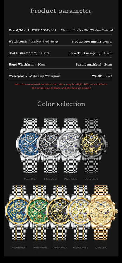 Luxury Waterproof Men's Chronograph Watch with Luminous Date - Smarsty