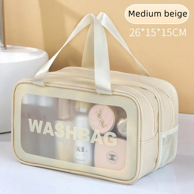 Dry-wet separation double transparent PU makeup bag portable washing bag cosmetic storage bag travel fitness swimming essentials - Smarsty